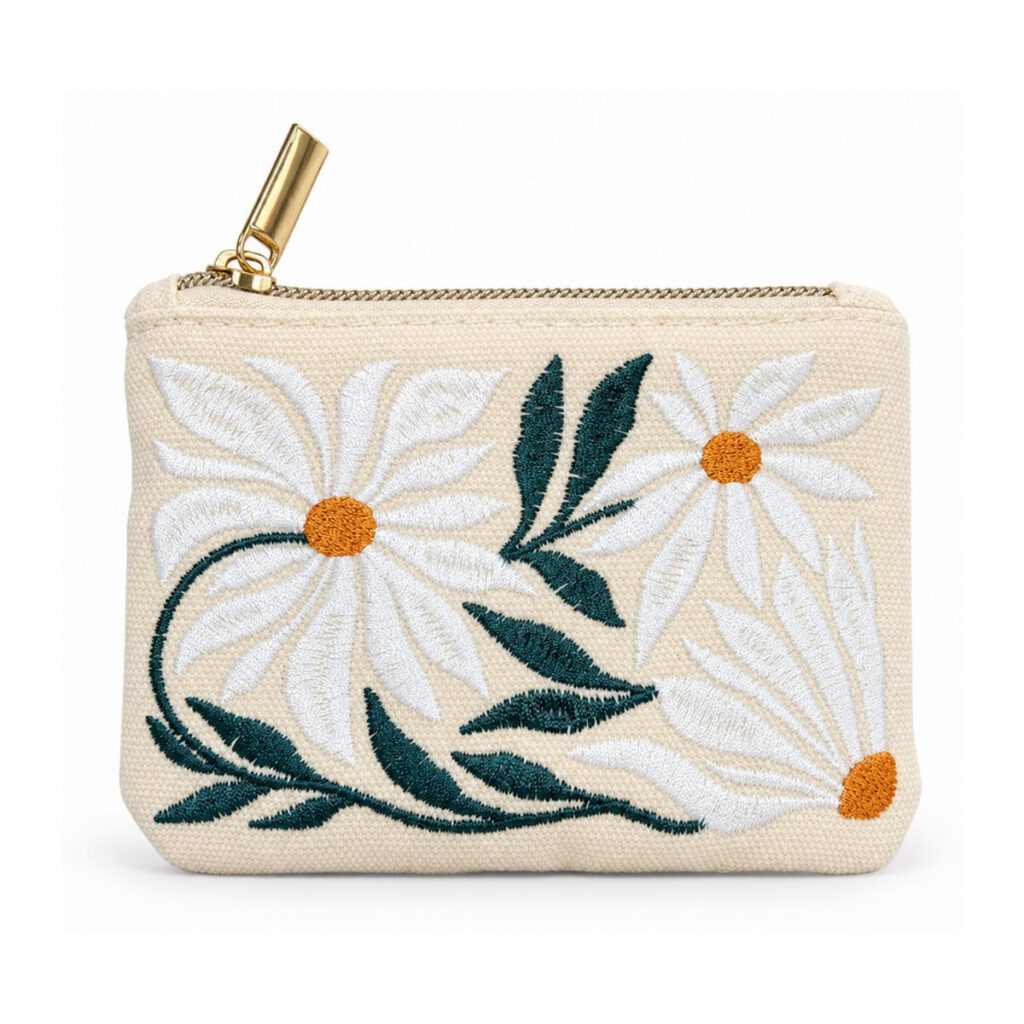 DAISY EMBROIDERED CANVAS COIN PURSE
