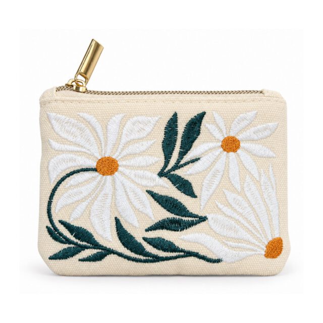 DAISY EMBROIDERED CANVAS COIN PURSE
