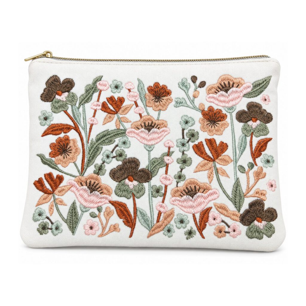 Vintage Floral Embroidered Cosmetic Bag