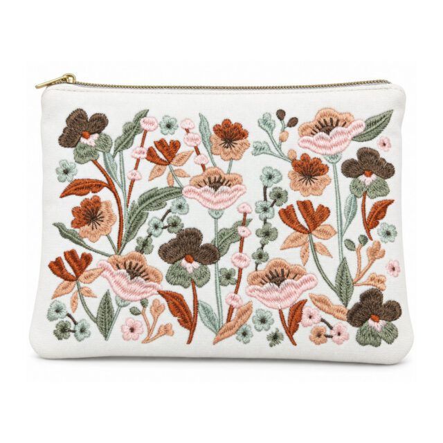 Vintage Floral Embroidered Cosmetic Bag