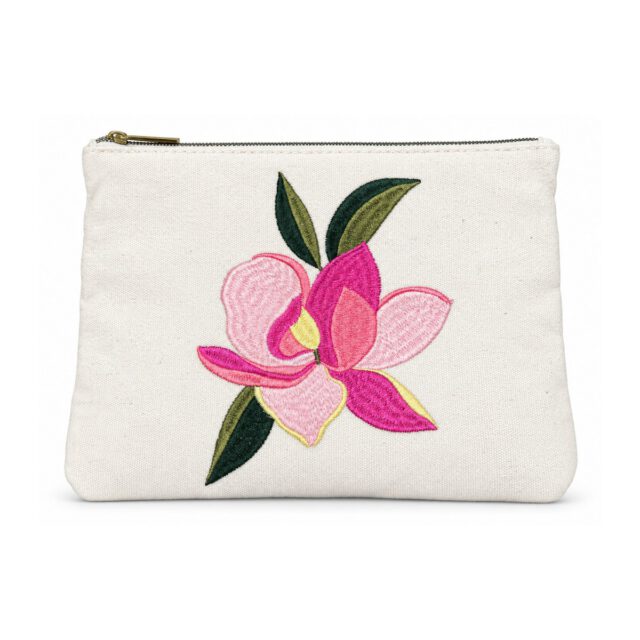 Pink Floral Embroidered Cosmetic Bag