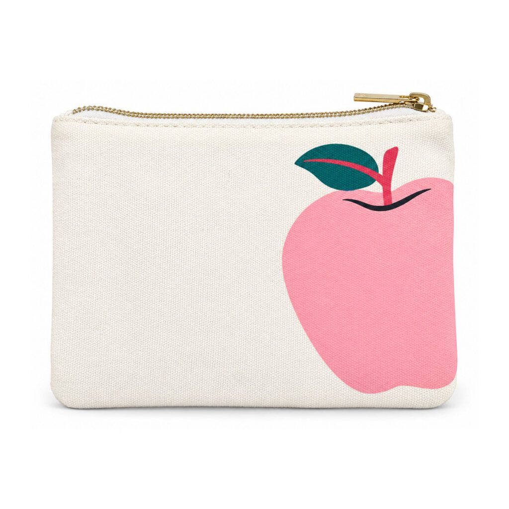 White Pink Apple Print Coin Purse