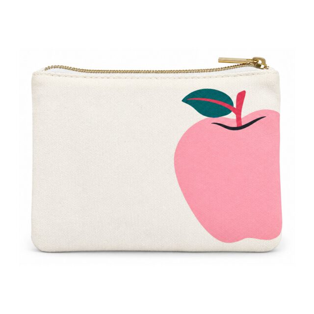 White Pink Apple Print Coin Purse