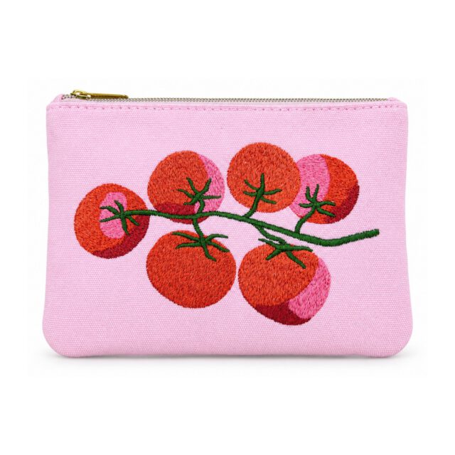 Pink Tomato Embroidered Cosmetic Bag