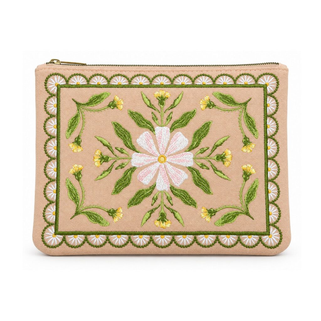 Light Pink Daisy Embroidered Cosmetic Bag