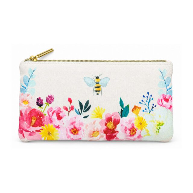 White Bee and Floral Print Pencil Case