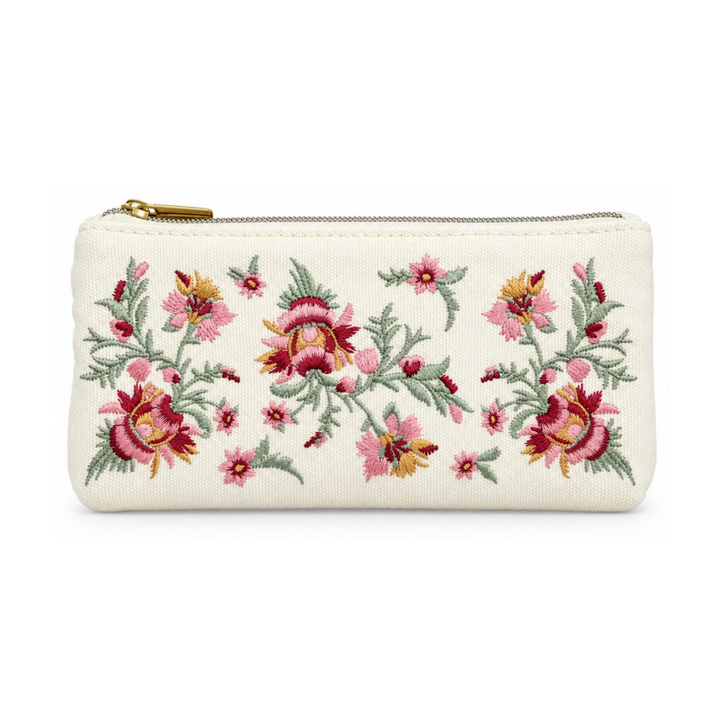 White Vintage Floral Embroidered Pencil Case