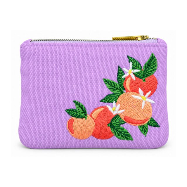 Purple Peach Embroidered Coin Purse