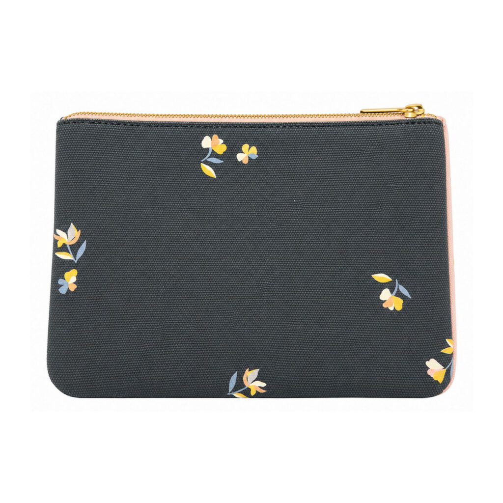 Dark Gray & Pink Reversible Floral Cosmetic Bag