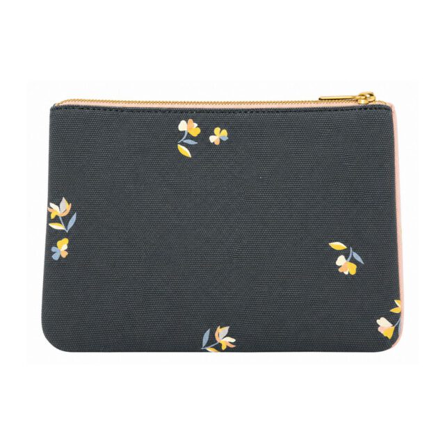 Dark Gray & Pink Reversible Floral Cosmetic Bag