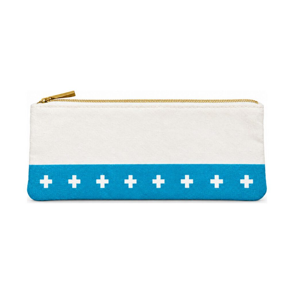 White Blue-Green Cross Print Pencil Case