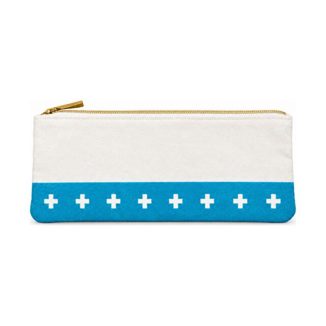 White Blue-Green Cross Print Pencil Case