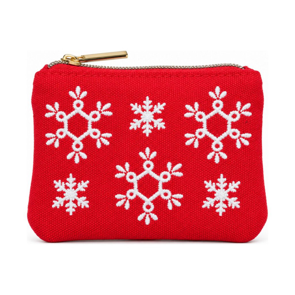 Red Snowflake Embroidered Coin Purse
