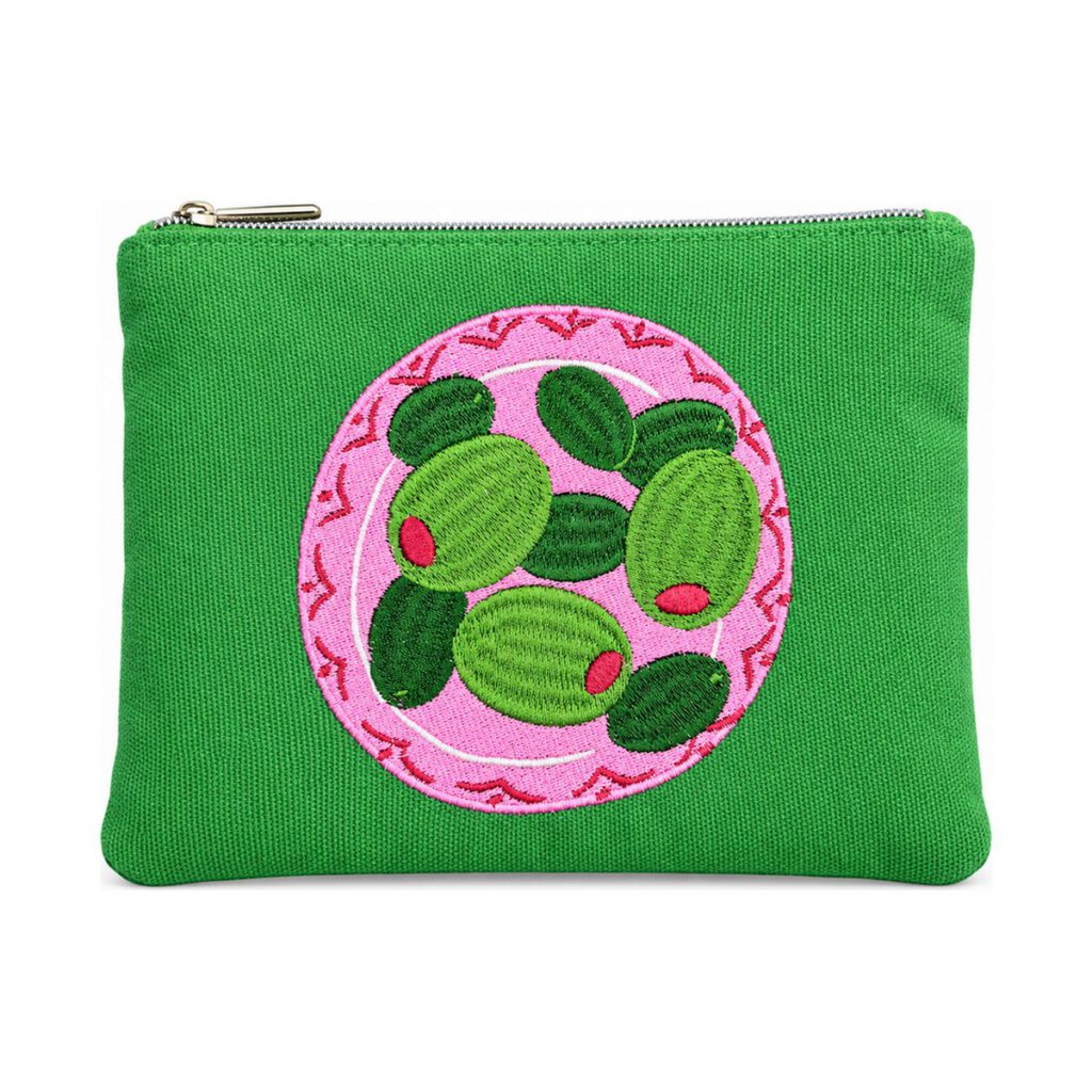 Green Olive Embroidered Cosmetic Bag