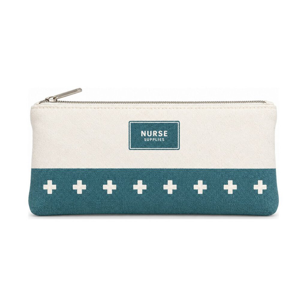 White Blue-Green Nurse Supplies Print Pencil Case