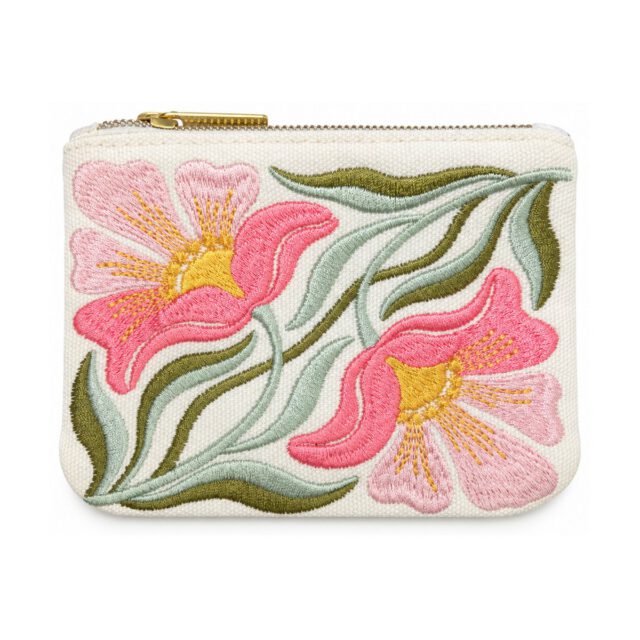 Off-White Pink Floral Embroidered Coin Purse