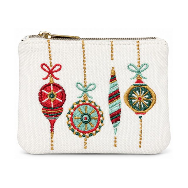 Off-White Christmas Ornament Embroidered Coin Purse