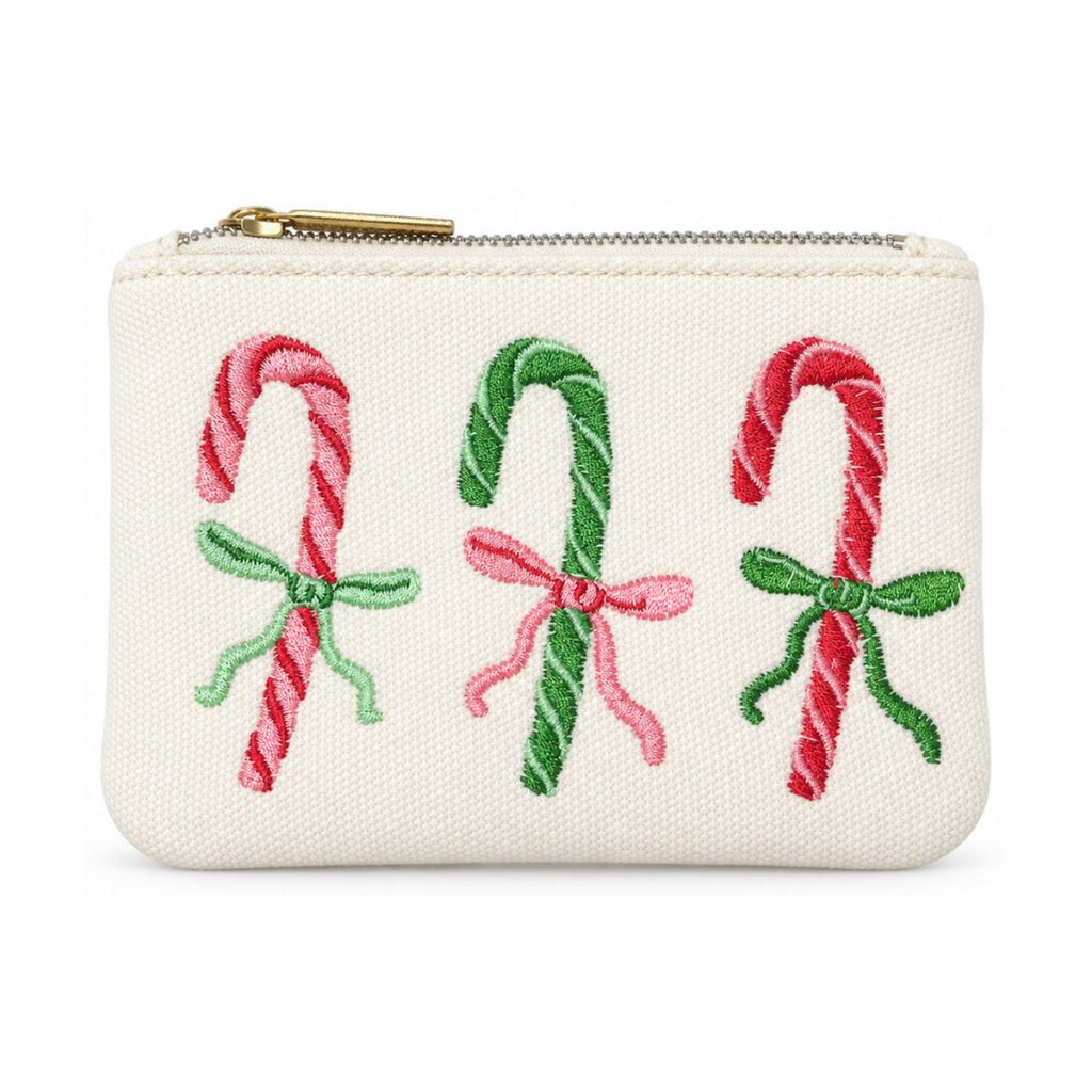 Off-White Christmas Candy Cane Embroidered Coin Purse