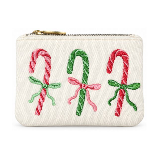 Off-White Christmas Candy Cane Embroidered Coin Purse