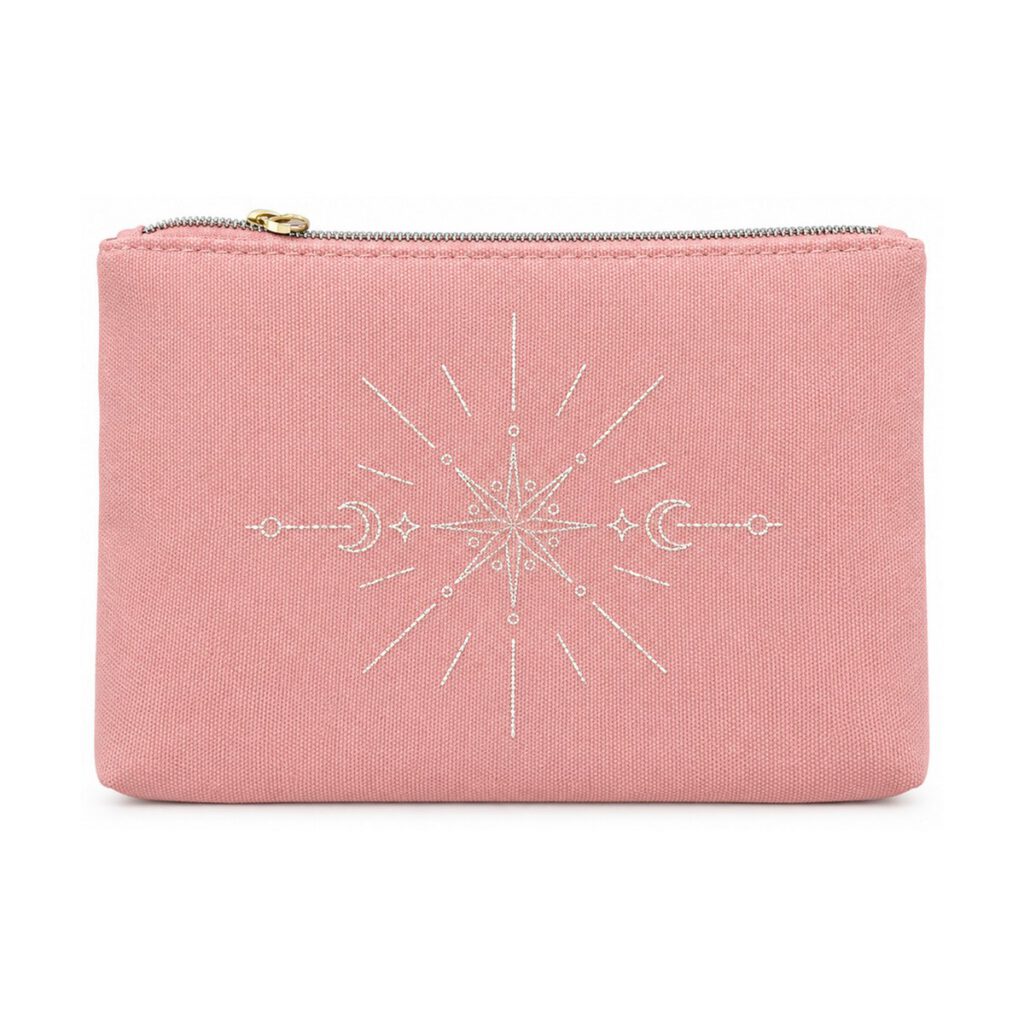 Pink Stars and Moon Embroidered Cosmetic Bag