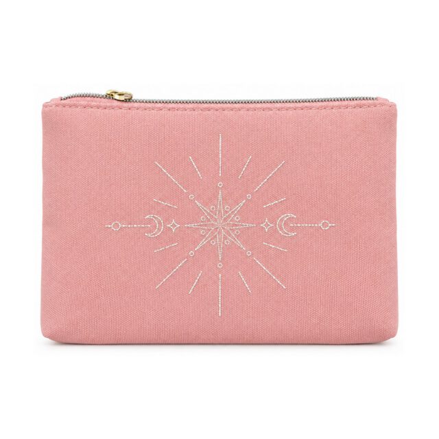 Pink Stars and Moon Embroidered Cosmetic Bag