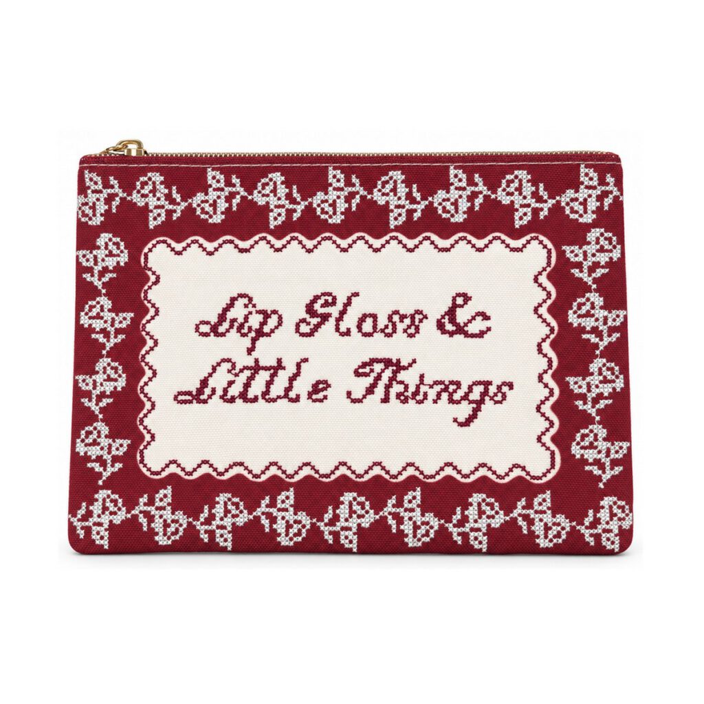 Burgundy Floral Letter Graphic Cosmetic Bag