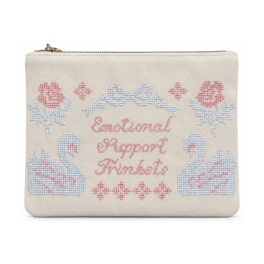 Off-White Swan and Floral Embroidered Cosmetic Bag