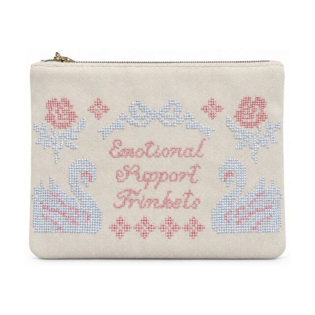Off-White Swan and Floral Embroidered Cosmetic Bag
