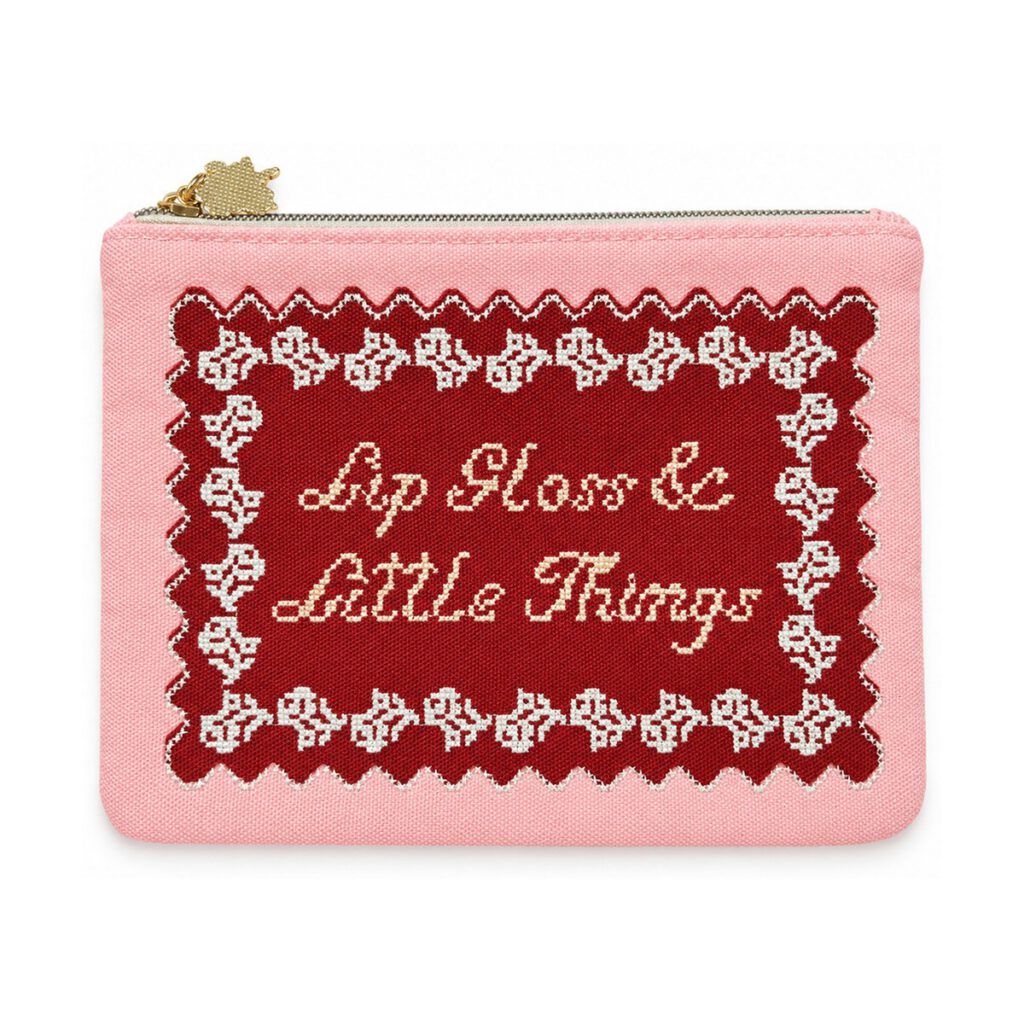 Pink Bow Letter Embroidered Cosmetic Bag