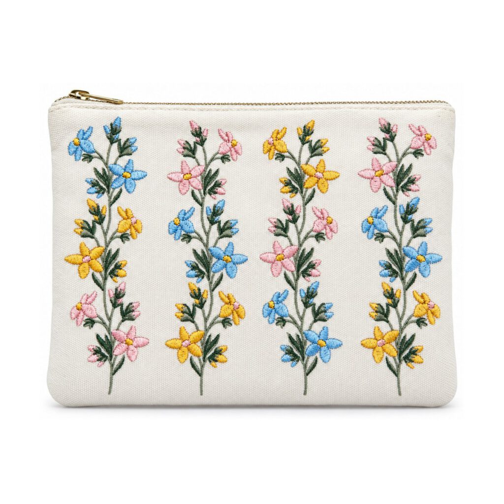 Off-White Colorful Floral Embroidered Cosmetic Bag