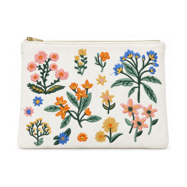 Off-White Multicolor Wildflower Embroidered Cosmetic Bag
