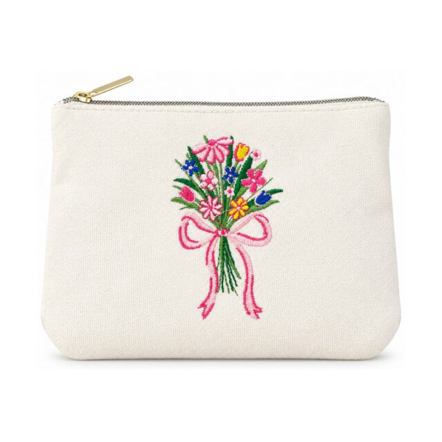 Off-White Bow Bouquet Embroidered Cosmetic Bag