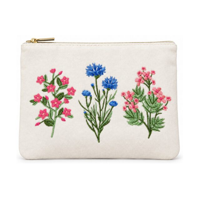 Off-White Triple Floral Bouquet Embroidered Cosmetic Bag